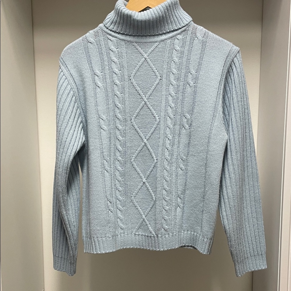 Sky Blue Cable Knit Turtleneck Sweater Size M